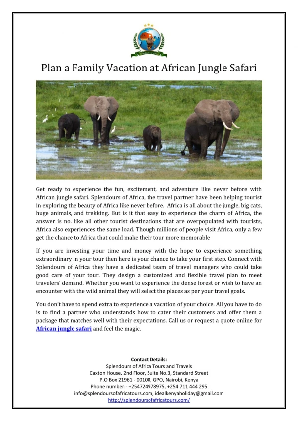 Plan a Family Vacation at African Jungle Safari