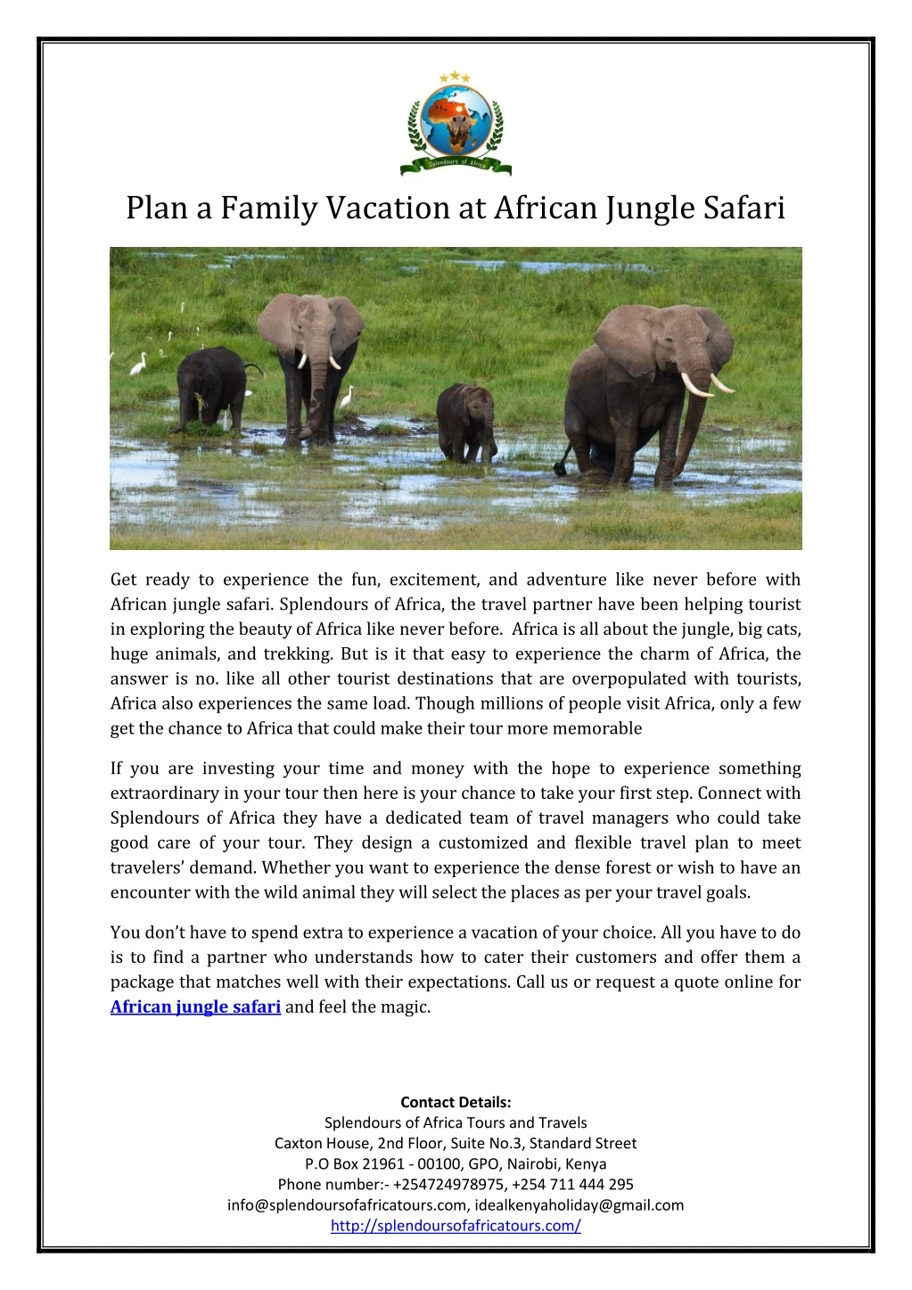 plan a family vacation at african jungle safari