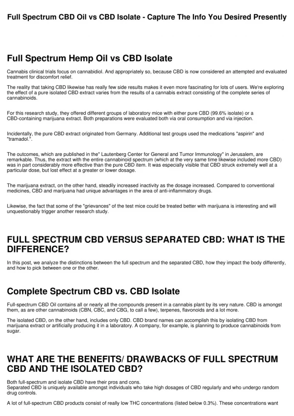 Full Spectrum CBD Oil vs CBD Isolate - Capture The Info You Desired Now