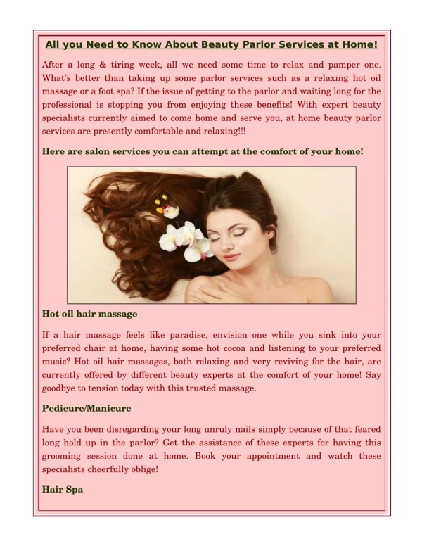 All you Need to Know About Beauty Parlor Services at Home