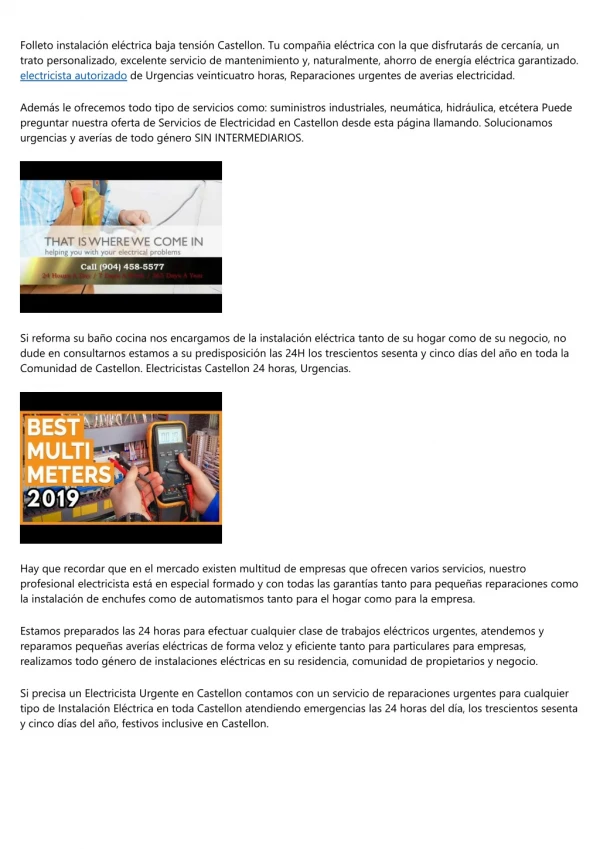 12 empresas que lideran el camino de electricista en Castellon