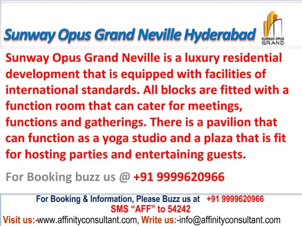 Sunway Opus Grand Neville @09999620966 Miyapur Hyderabad