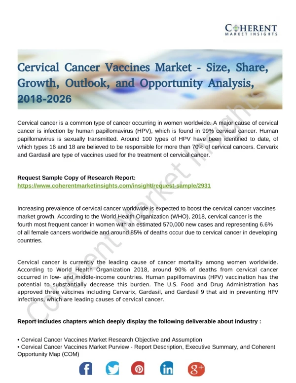 Cervical Cancer Vaccines Market to Witness Robust Expansion Throughout the Forecast Period 2018 - 2026