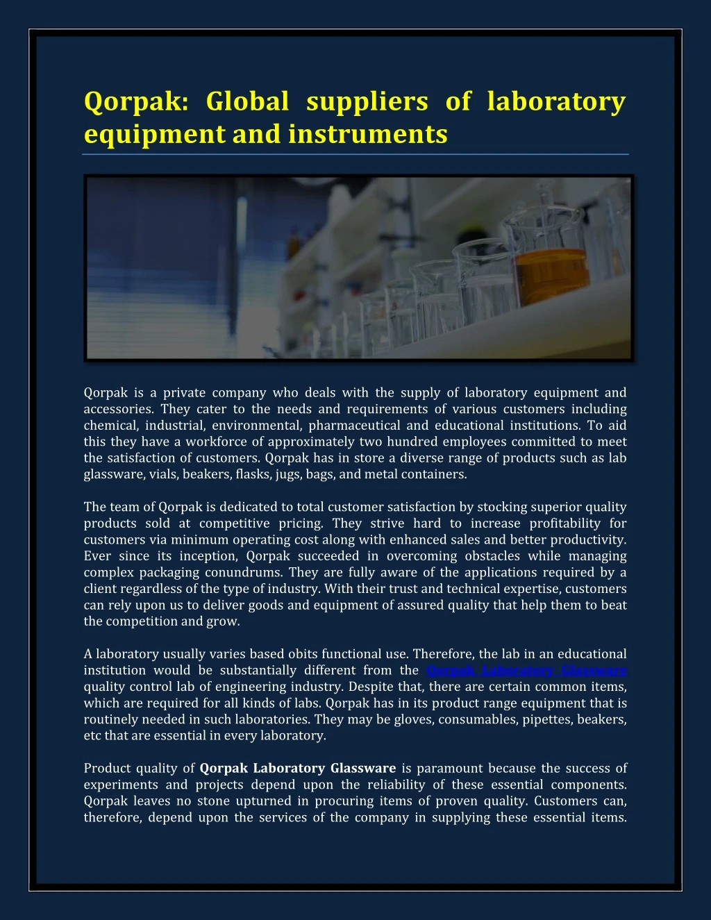 qorpak global suppliers of laboratory equipment