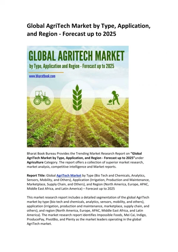 Global AgriTech Market: Analysis & Forecast to 2025