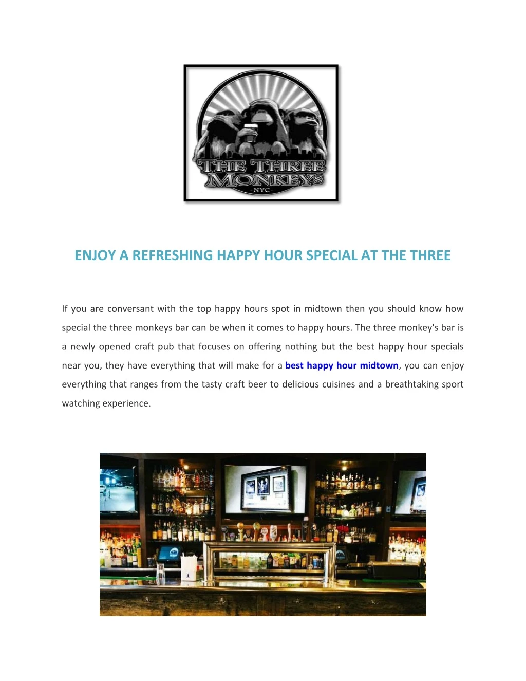 enjoy a refreshing happy hour special at the three