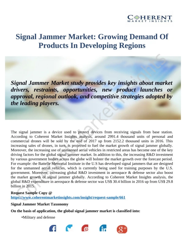 Signal Jammer Market Demand 2018 : Rising Impressive Business Opportunities Analysis Forecast By 2026