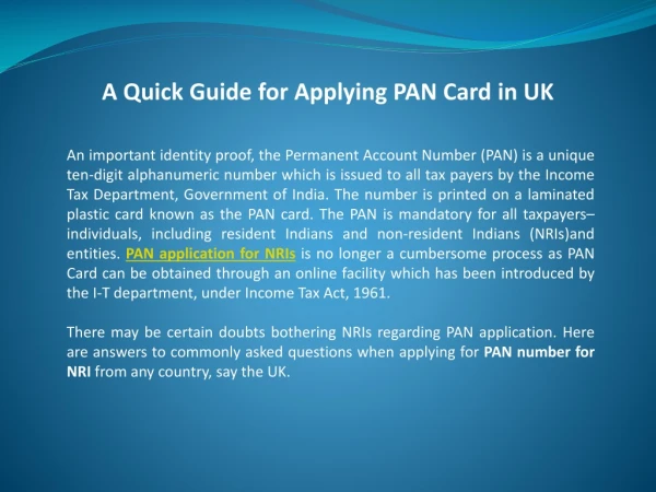 Pan Card Application for NRI