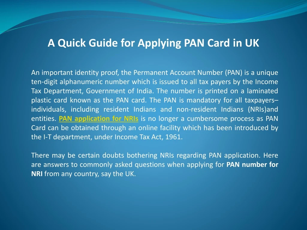 a quick guide for applying pan card in uk