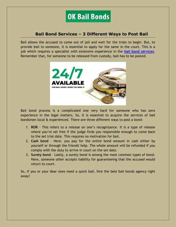 Bail Bond Services – 3 Different Ways to Post Bail