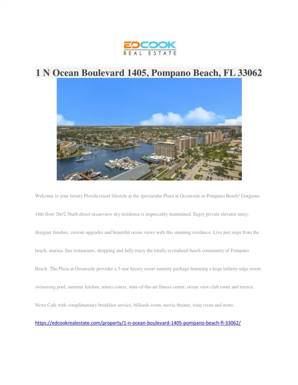 1 N Ocean Boulevard 1405, Pompano Beach, FL 33062
