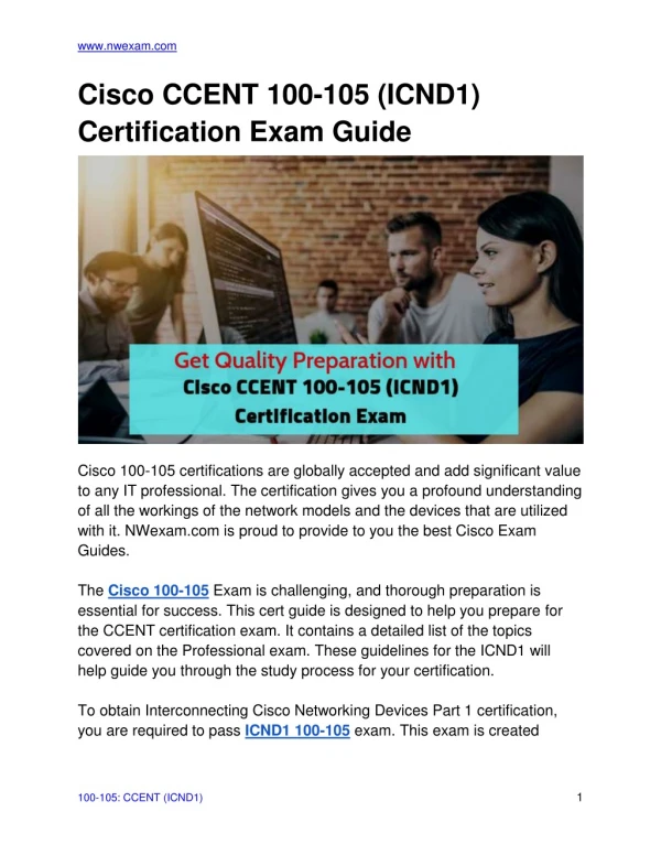 [PDF] Cisco CCENT 100-105 (ICND1) Certification Exam | Sample Question | Ultimate Guide