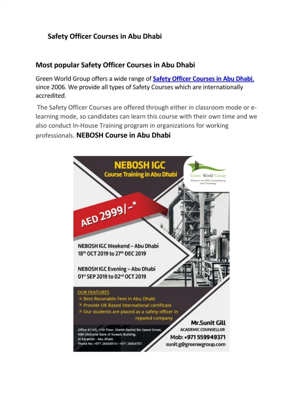 Safety Officer Courses in Abu Dhabi