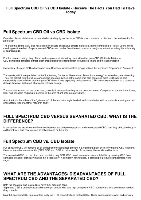 Full Spectrum CBD Oil vs CBD Isolate - Get The Information And Facts You Need Immediately