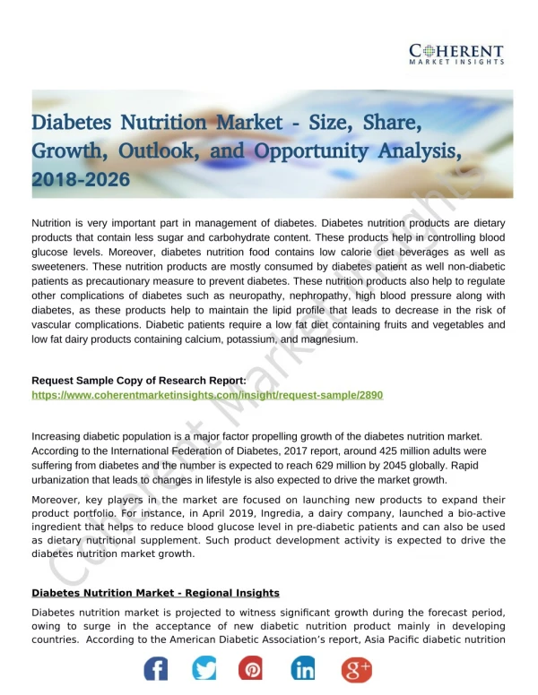 Diabetes Nutrition Market: Business Planning Research, Reviews & Comparison of Alternatives