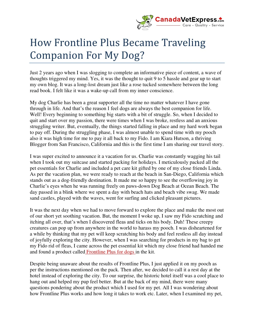 how frontline plus became traveling companion