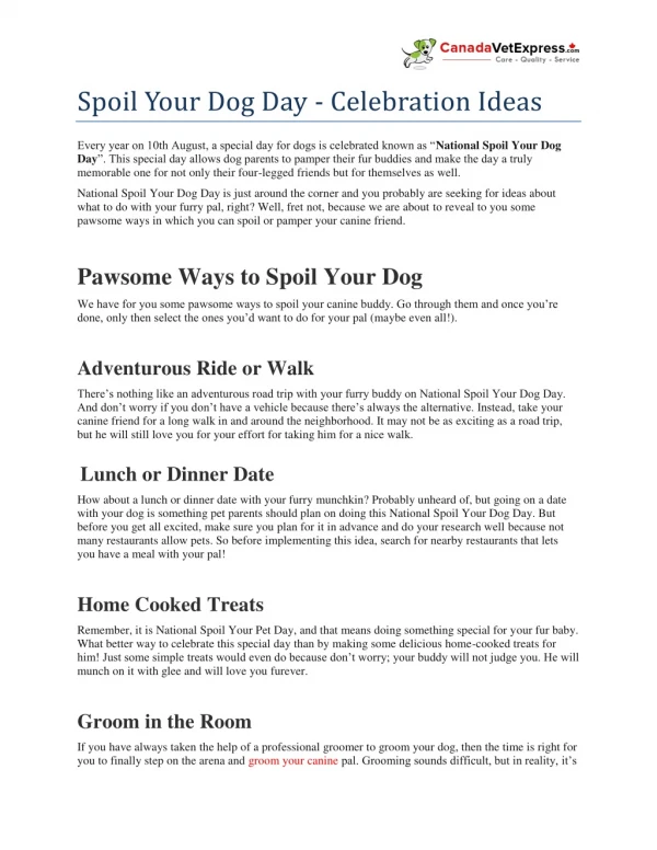 Spoil Your Dog Day - Celebration Ideas