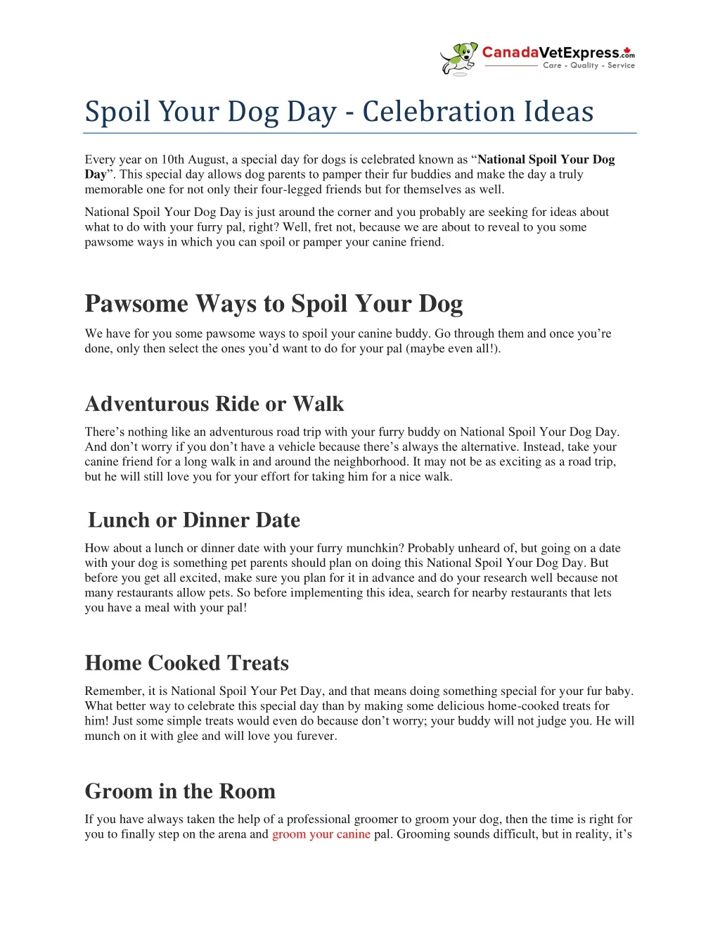 spoil your dog day celebration ideas