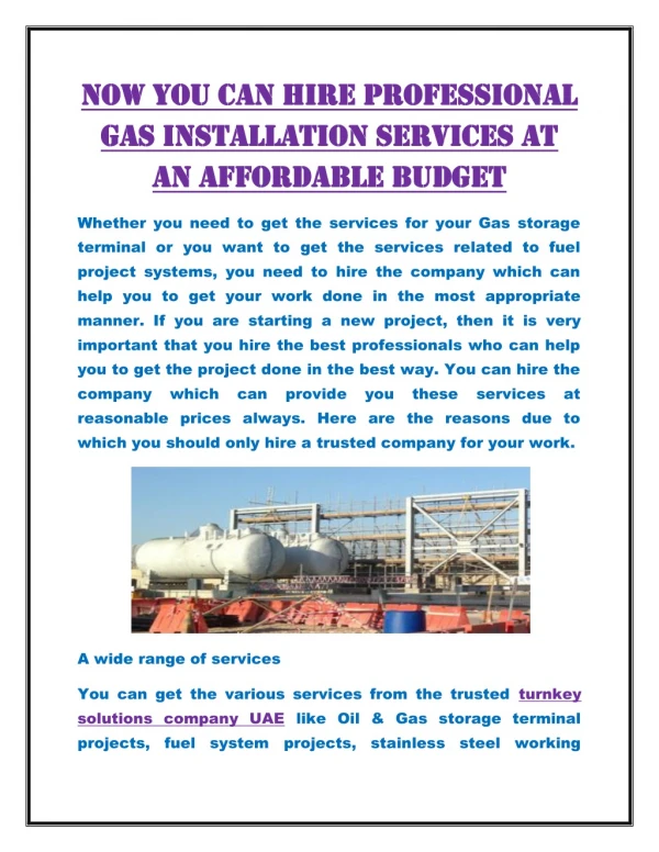 Now you can hire professional gas installation services at an affordable budget