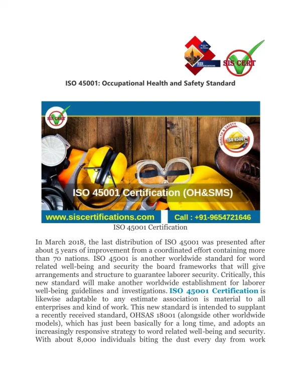 ISO 45001 Certification : Occupational Health and Safety Standard