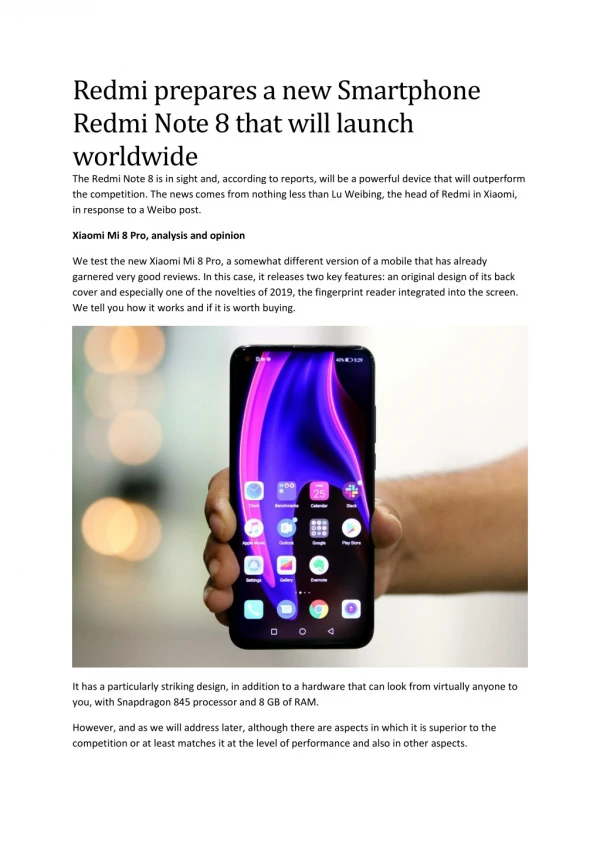 Redmi prepares a new Smartphone Redmi Note 8 that will launch worldwide