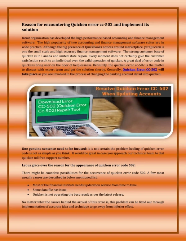 Reason for encountering Quicken error cc-502 and implement its solution