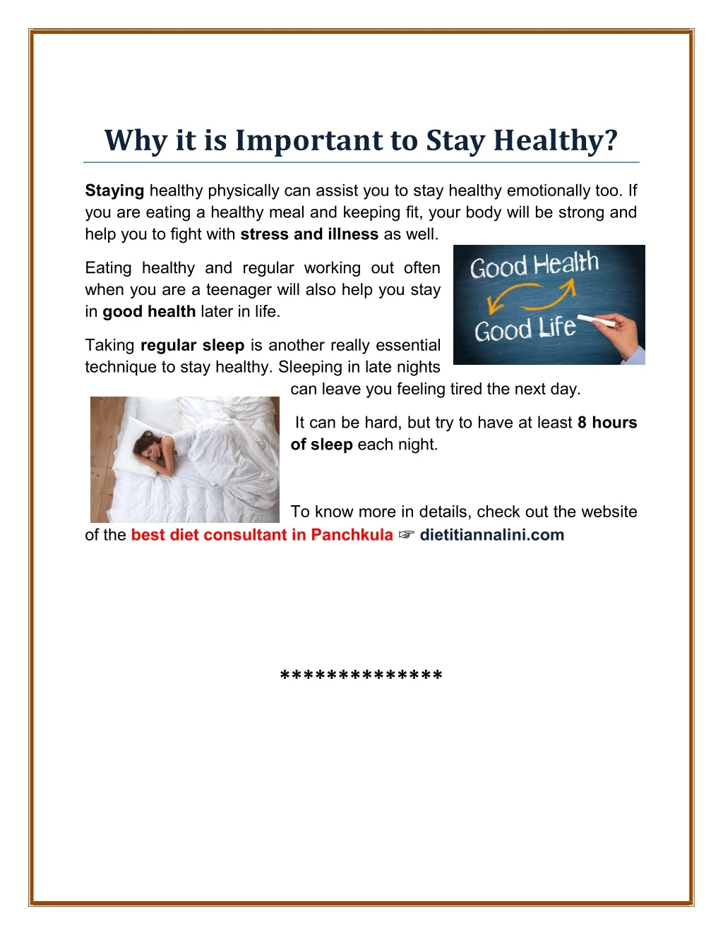 why it is important to stay healthy
