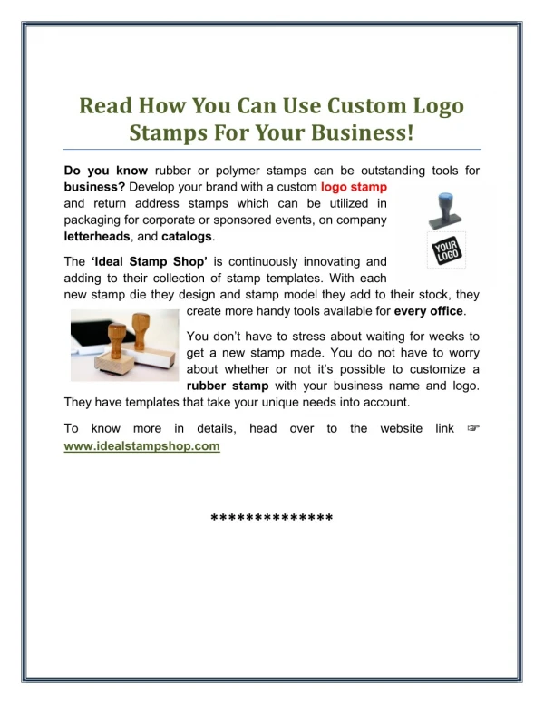 Read How You Can Use Custom Logo Stamps For Your Business!