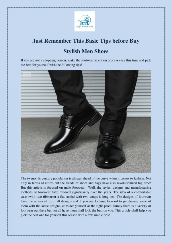 Just Remember This Basic Tips before Buy Stylish Men Shoes