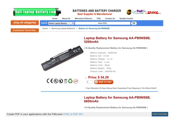 Laptop Battery for Samsung AA-PB9NC6W