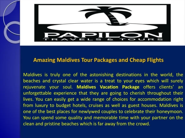 Amazing Maldives Tour Packages and Cheap Flights
