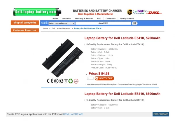 Laptop Battery for Dell Latitude E5410