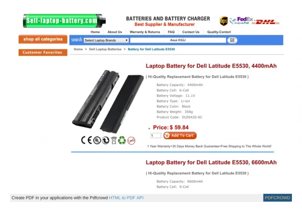 Laptop Battery for Dell Latitude E5530