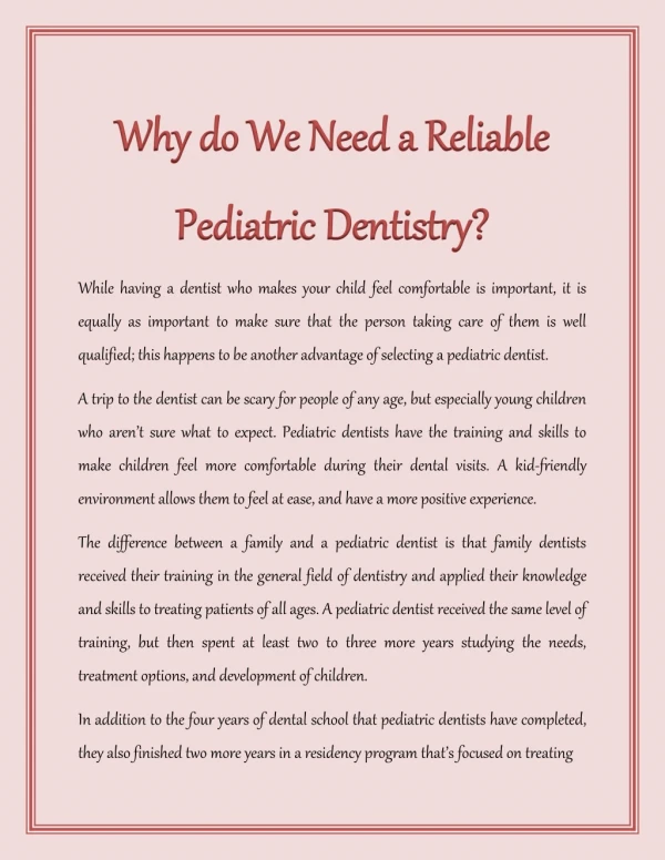 Why do We Need a Reliable Pediatric Dentistry?
