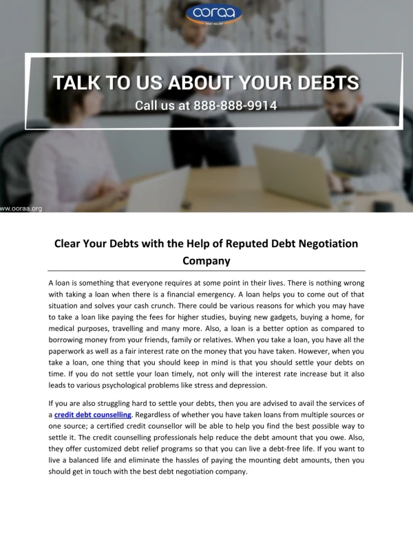 Clear Your Debts with the Help of Reputed Debt Negotiation Company