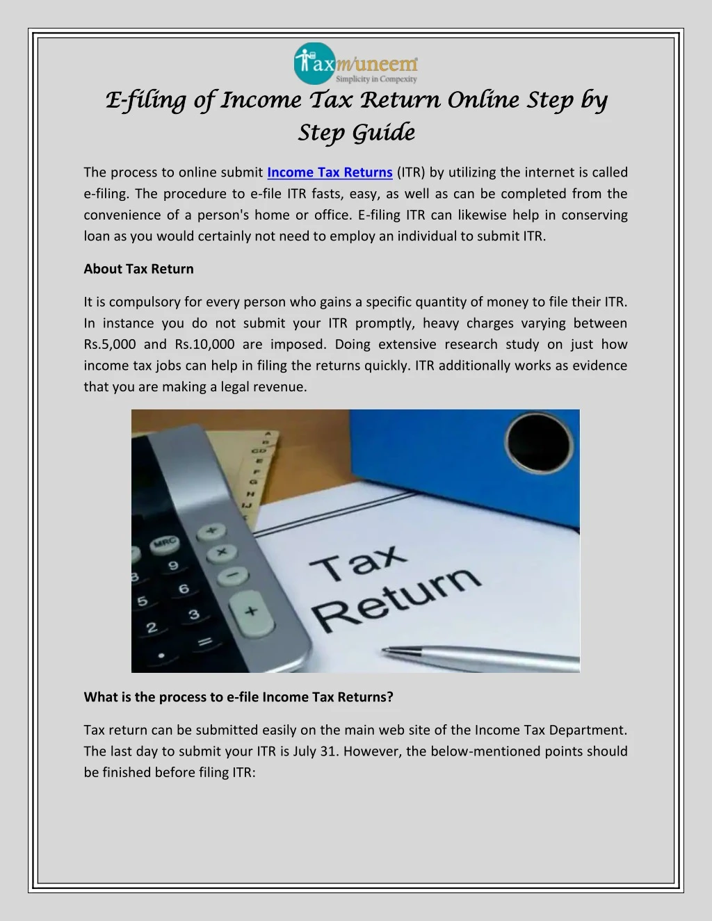 e e filing of income tax return online step