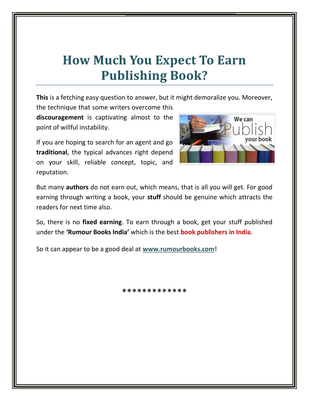 how much you expect to earn publishing book