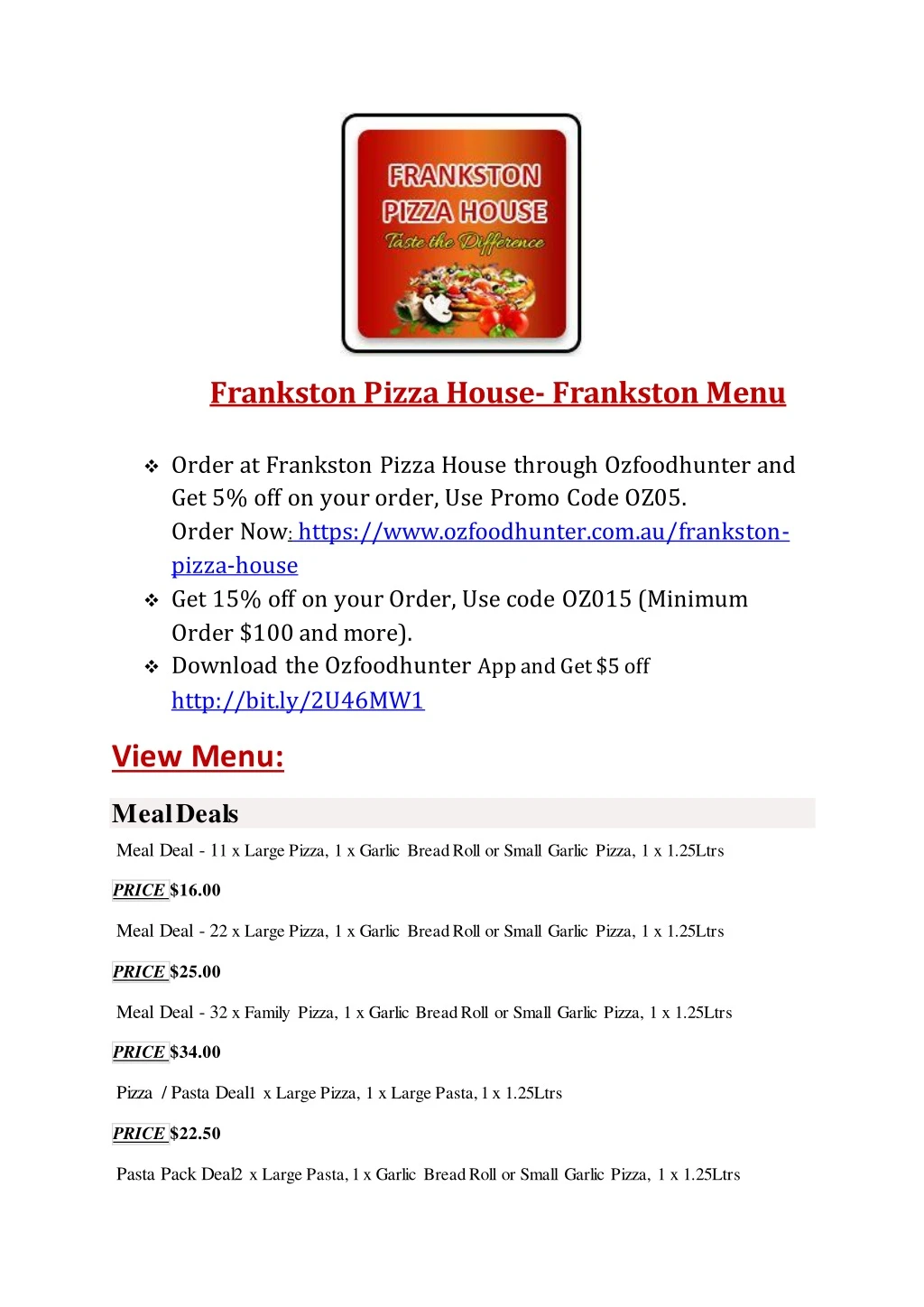 frankston pizza house frankston menu order