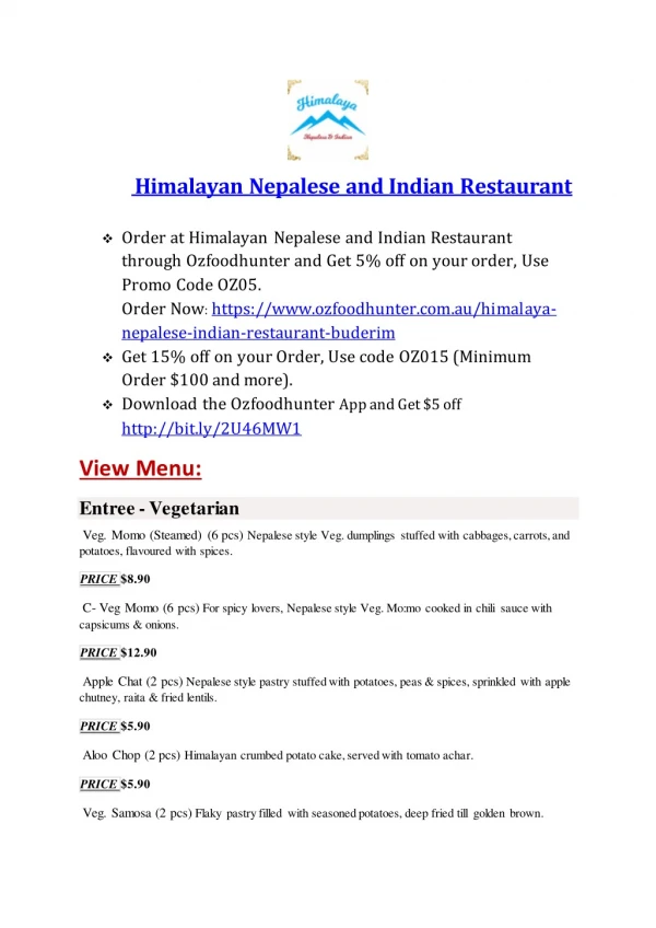 15% Off - Himalaya Nepalese Indian Restaurant - Buderim