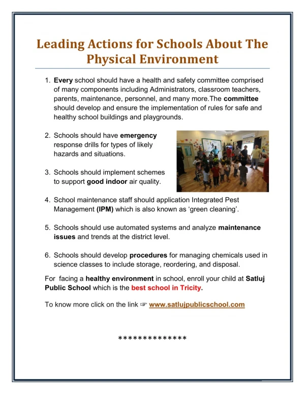 Leading Actions for Schools About The Physical Environment