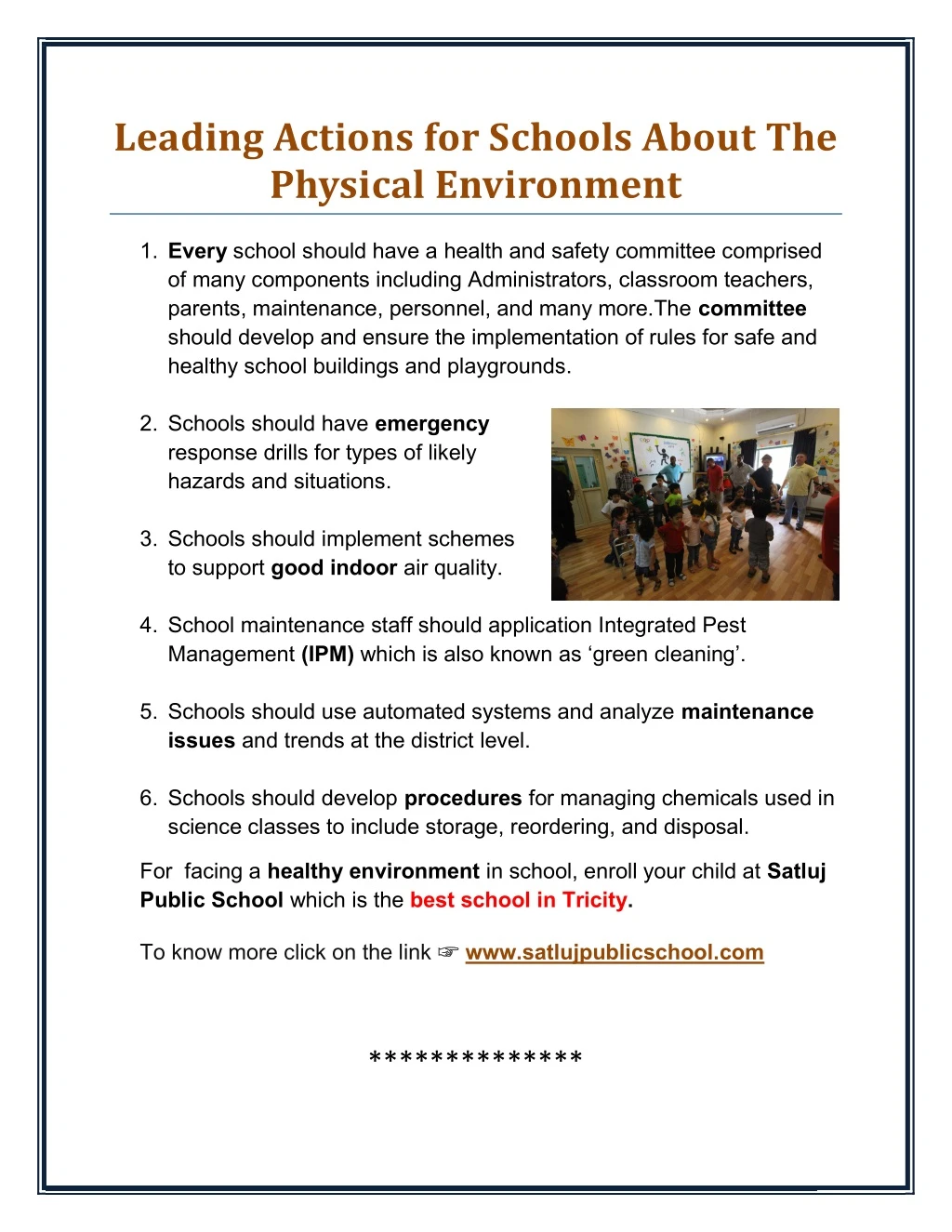 leading actions for schools about the physical
