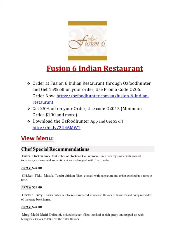 25% Off -Fusion 6 Indian Restaurant-Wembley - Order Food Online