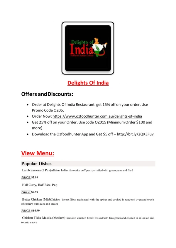 25% Off -Delights Of India-Warwick - Order Food Online