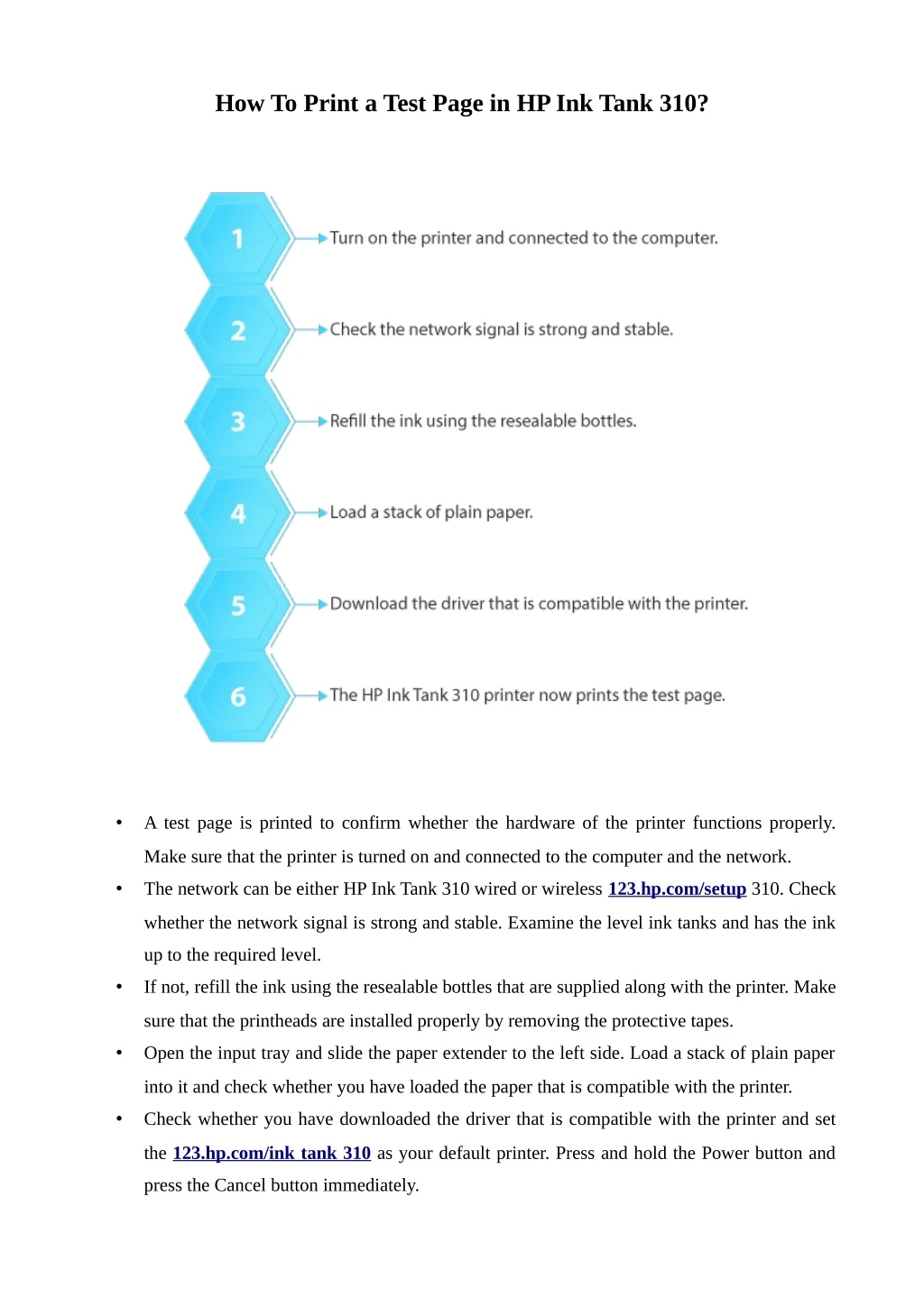 how to print a test page in hp ink tank 310