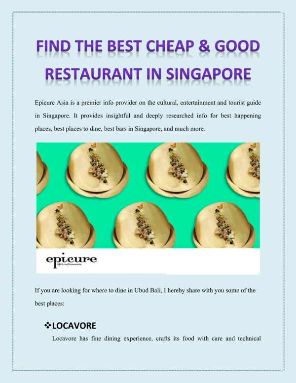 Find the Best Cheap & Good Restaurant in Singapore