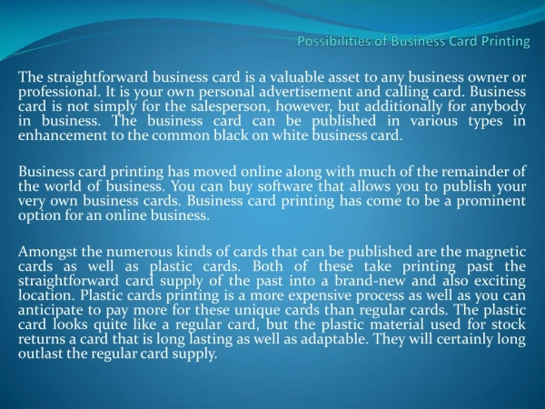 Possibilities of Business Card Printing