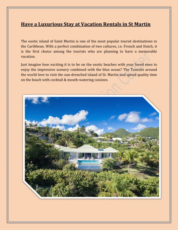Have a Luxurious Stay at Vacation Rentals in St Martin