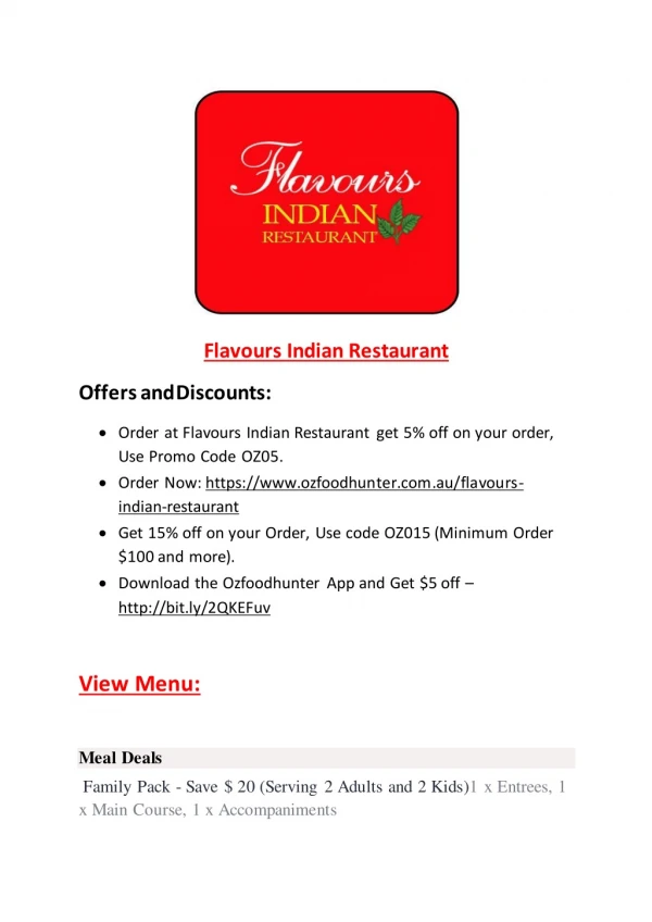 15% Off - Flavours Indian Restaurant-Bundoora - Order Food Online