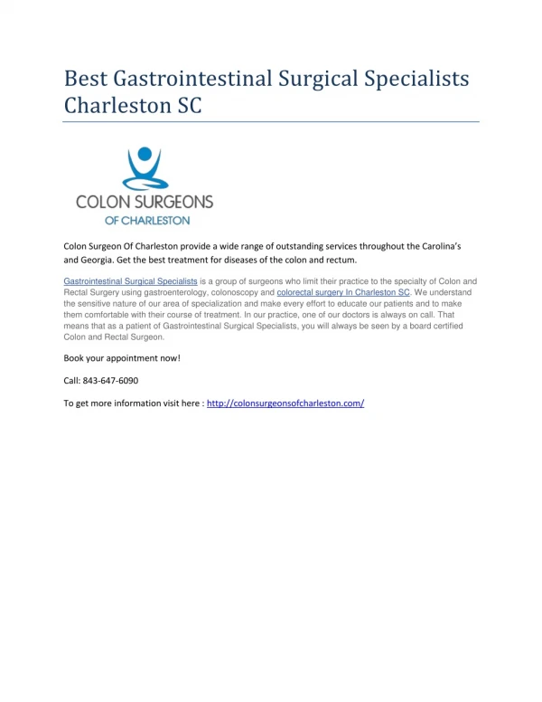Best Gastrointestinal Surgical Specialists Charleston SC