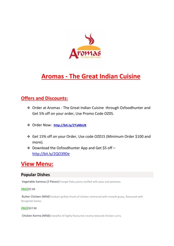 15% Off - Aromas - The Great Indian Cuisine-Rye - Order Food Online